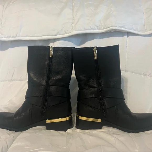 Vince Camuto Black Leather Calf Length Boots - Picture 4 of 5